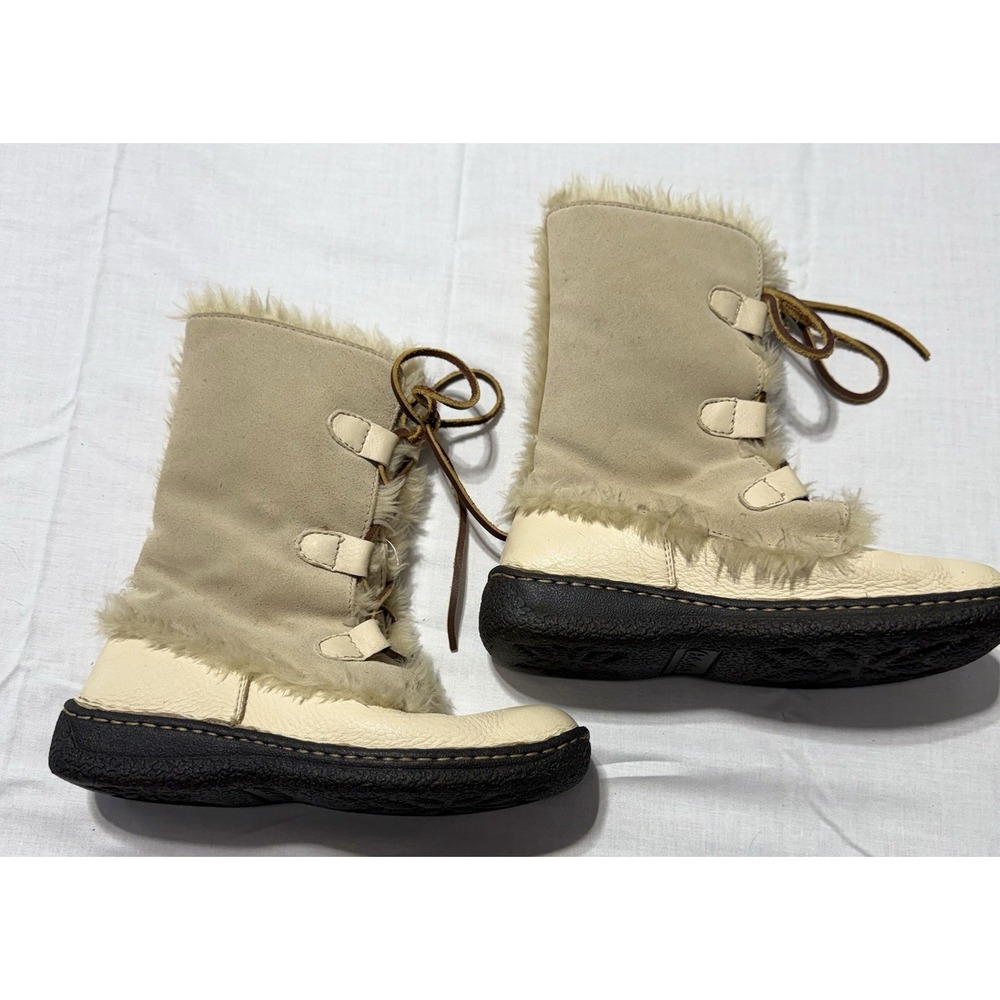 Cabela's Women's Mid Calf Winter Boots Size 6M Beige Leather Faux Fur Lined Lace